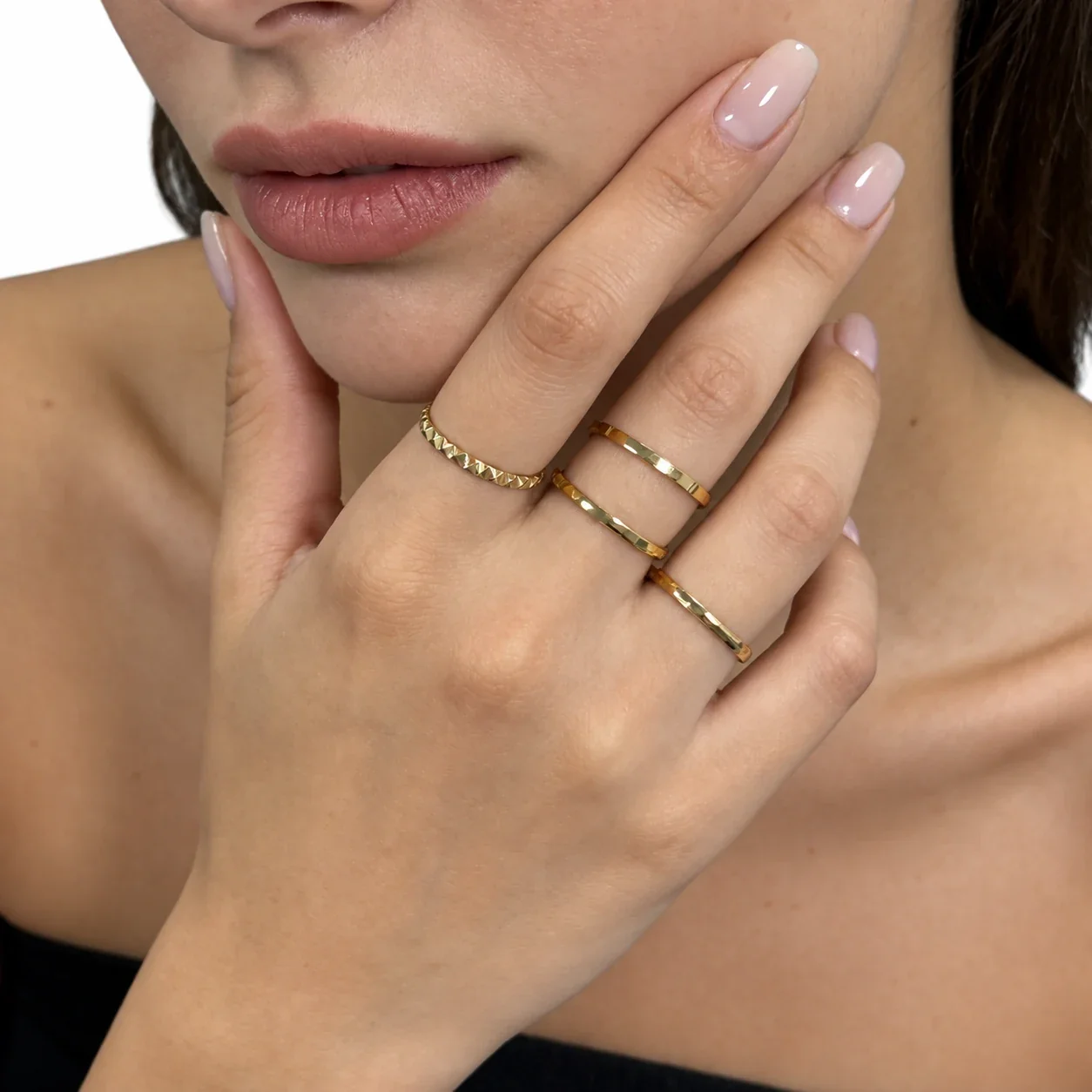 Stacking Ring, Geometric Faceted or Pyramid Band, Gold-Plated Steel