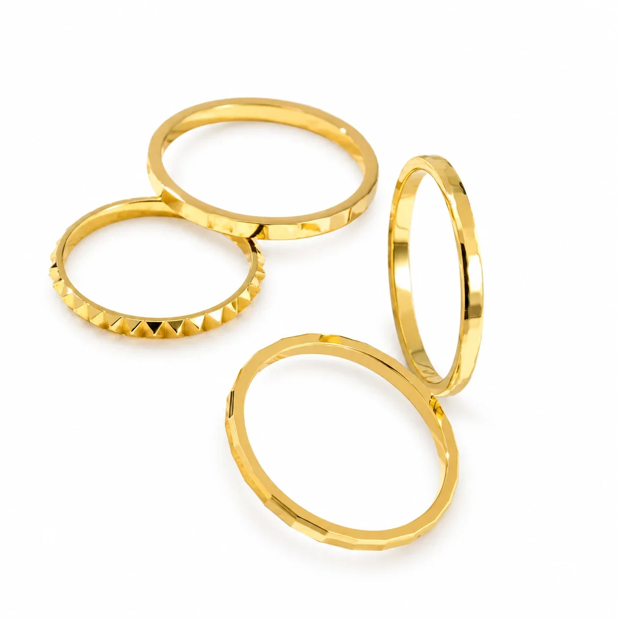 Stacking Ring, Geometric Faceted or Pyramid Band, Gold-Plated Steel