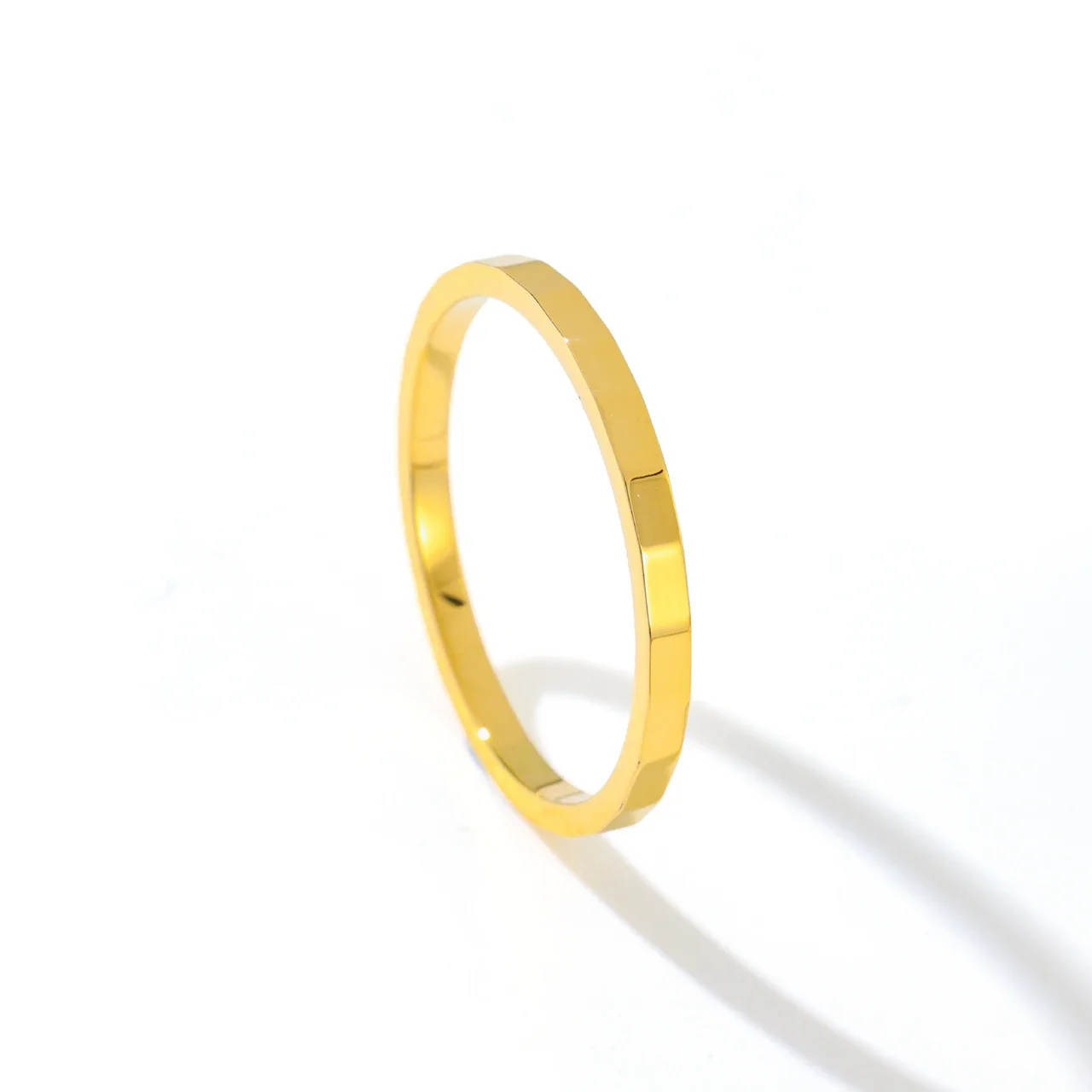 Stacking Ring, Geometric Faceted or Pyramid Band, Gold-Plated Steel