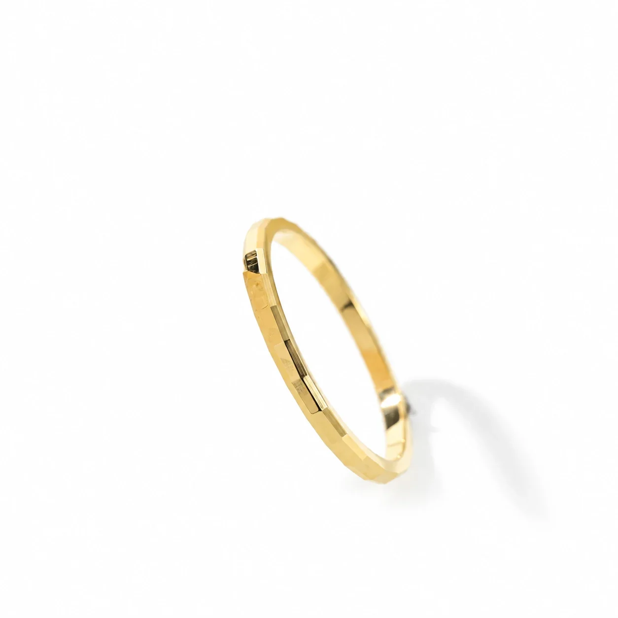 Stacking Ring, Geometric Faceted or Pyramid Band, Gold-Plated Steel - Gold Rectangular Angular Multi-Faceted