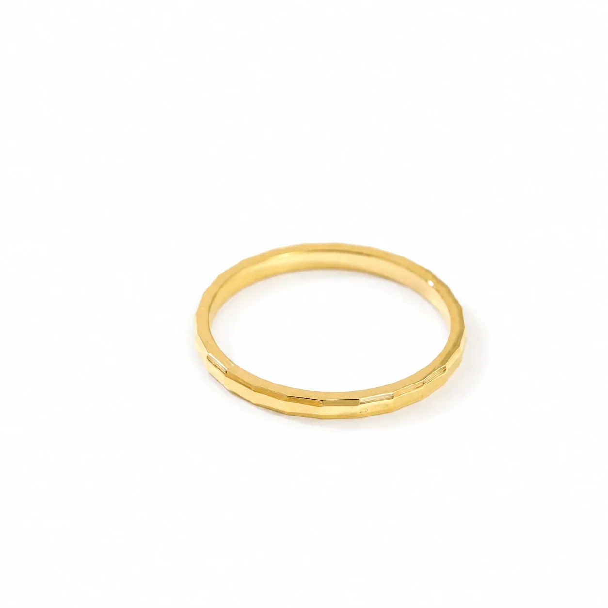 Stacking Ring, Geometric Faceted or Pyramid Band, Gold-Plated Steel - Gold Rectangular Multi-Faceted