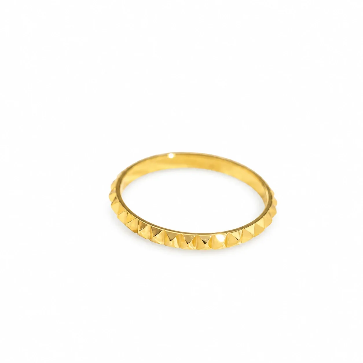 Stacking Ring, Geometric Faceted or Pyramid Band, Gold-Plated Steel - Gold Diamond Multi-Faceted