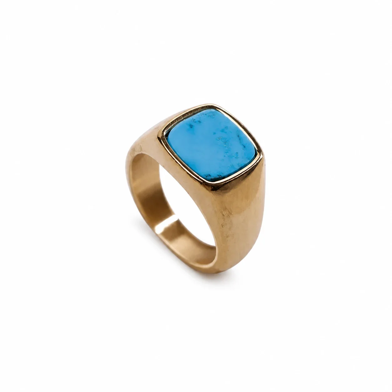 Bold 316 Stainless Steel Cushion-Stone Signet Ring - Gold Turquoise