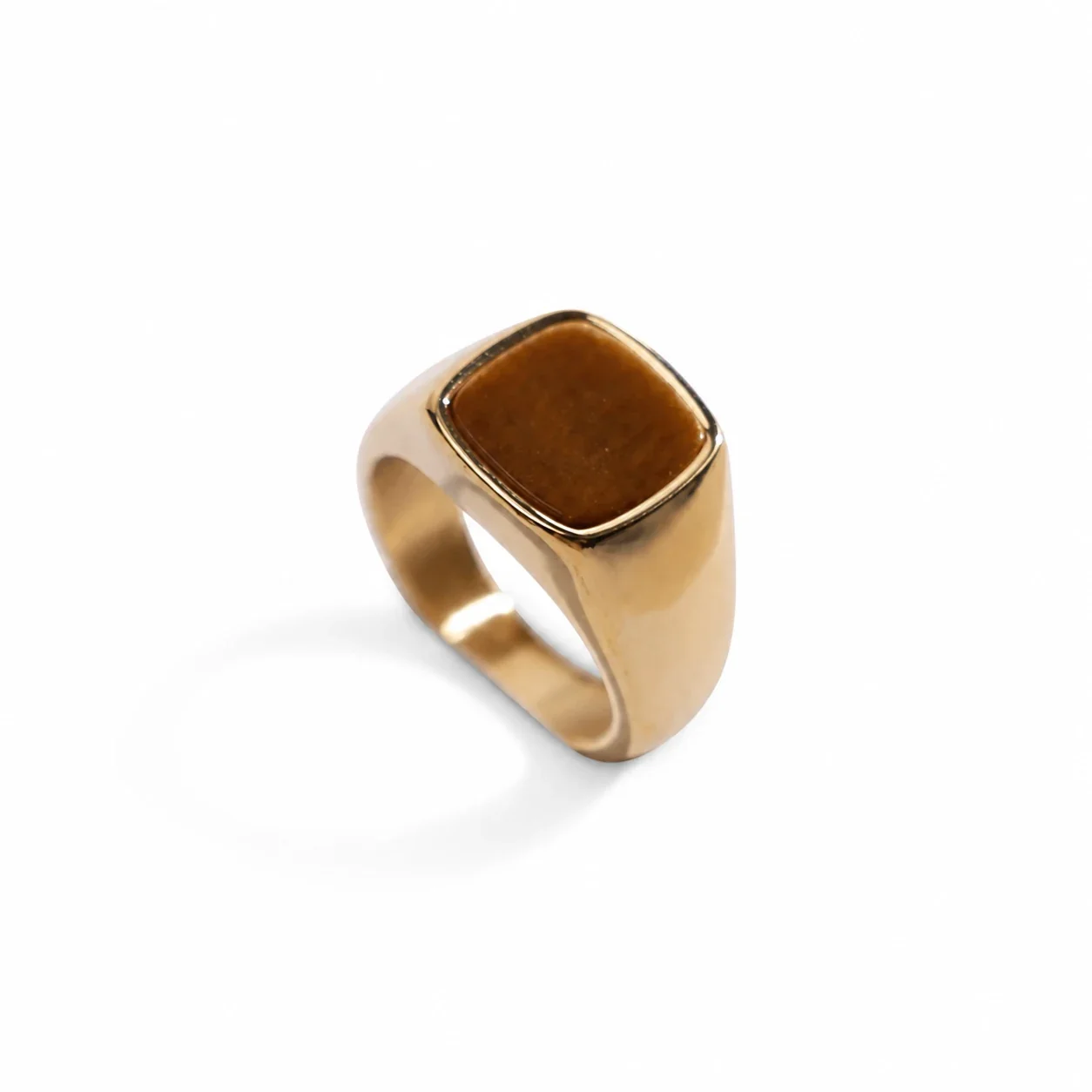 Bold 316 Stainless Steel Cushion-Stone Signet Ring - Gold Tiger Eye