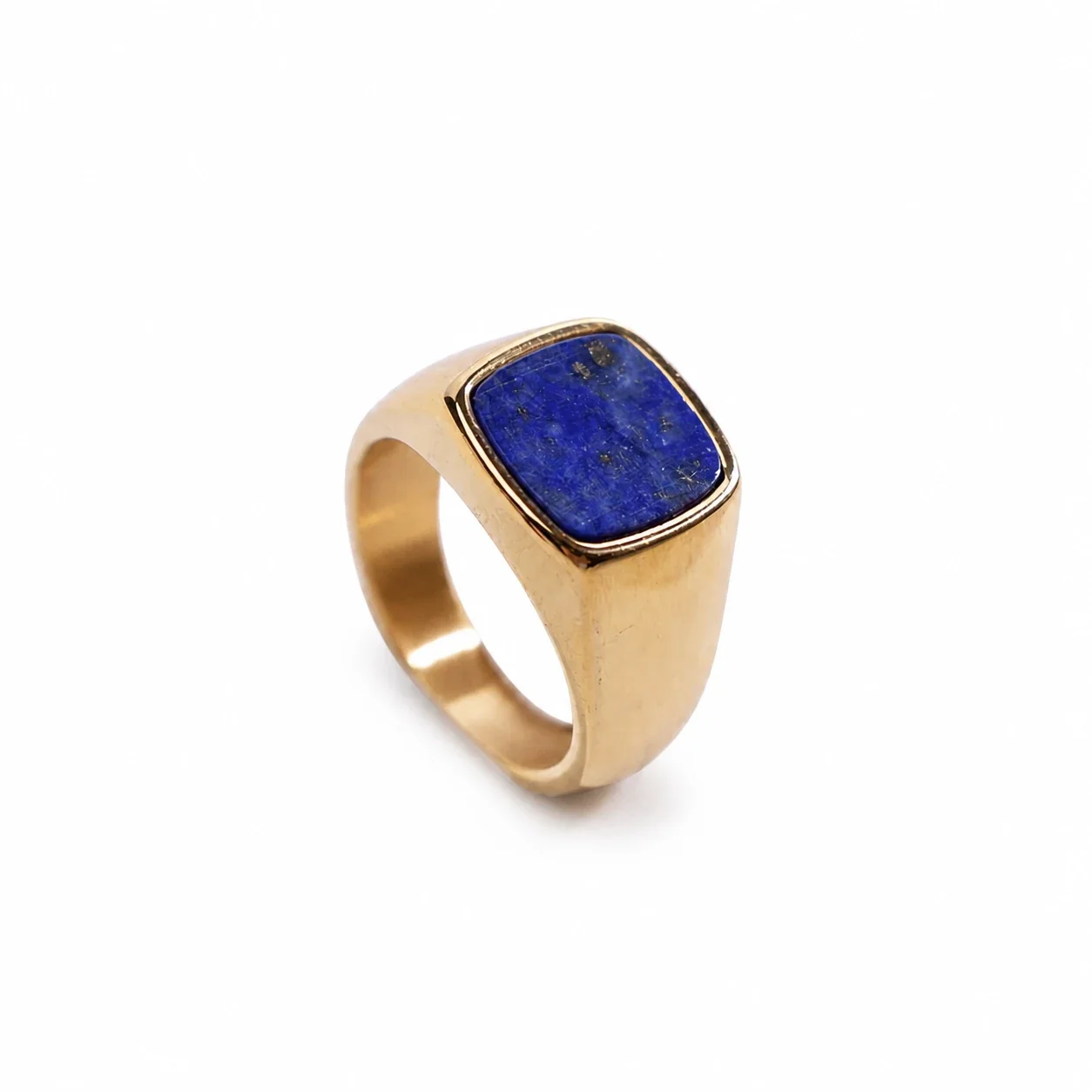 Bold 316 Stainless Steel Cushion-Stone Signet Ring - Gold Synthetic Lapis