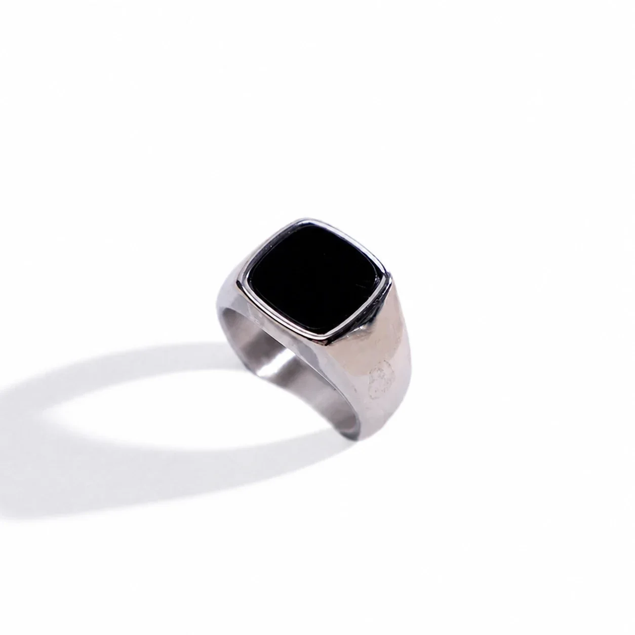 Bold 316 Stainless Steel Cushion-Stone Signet Ring - Silver Anli Stone