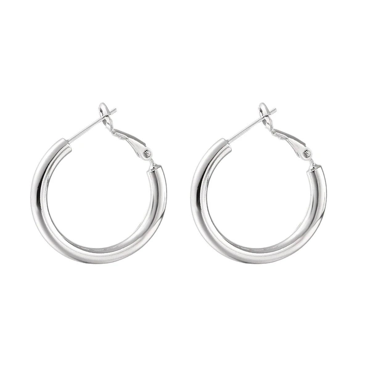Polished Stainless Steel Chunky Tube Leverback Hoop Earrings
