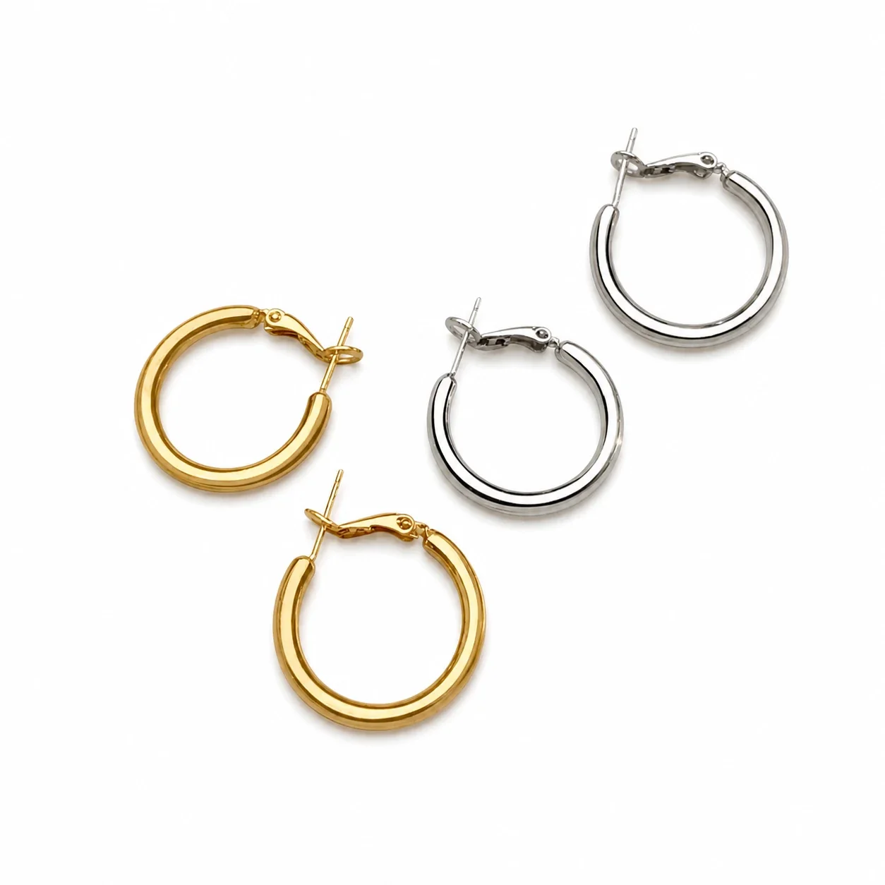 Polished Stainless Steel Chunky Tube Leverback Hoop Earrings