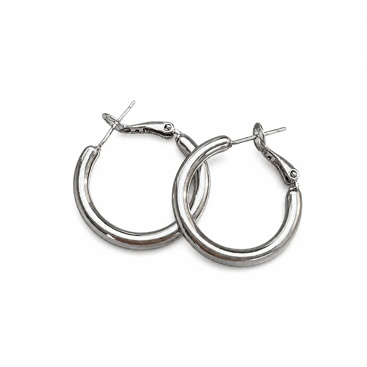 Polished Stainless Steel Chunky Tube Leverback Hoop Earrings