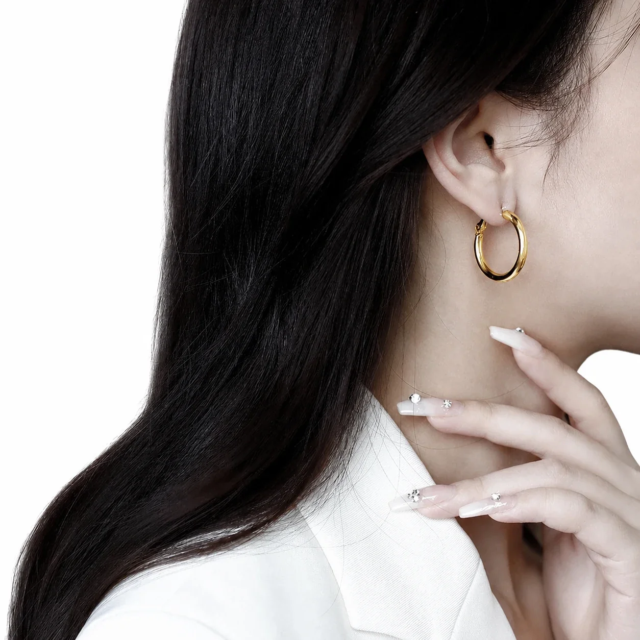 Polished Stainless Steel Chunky Tube Leverback Hoop Earrings