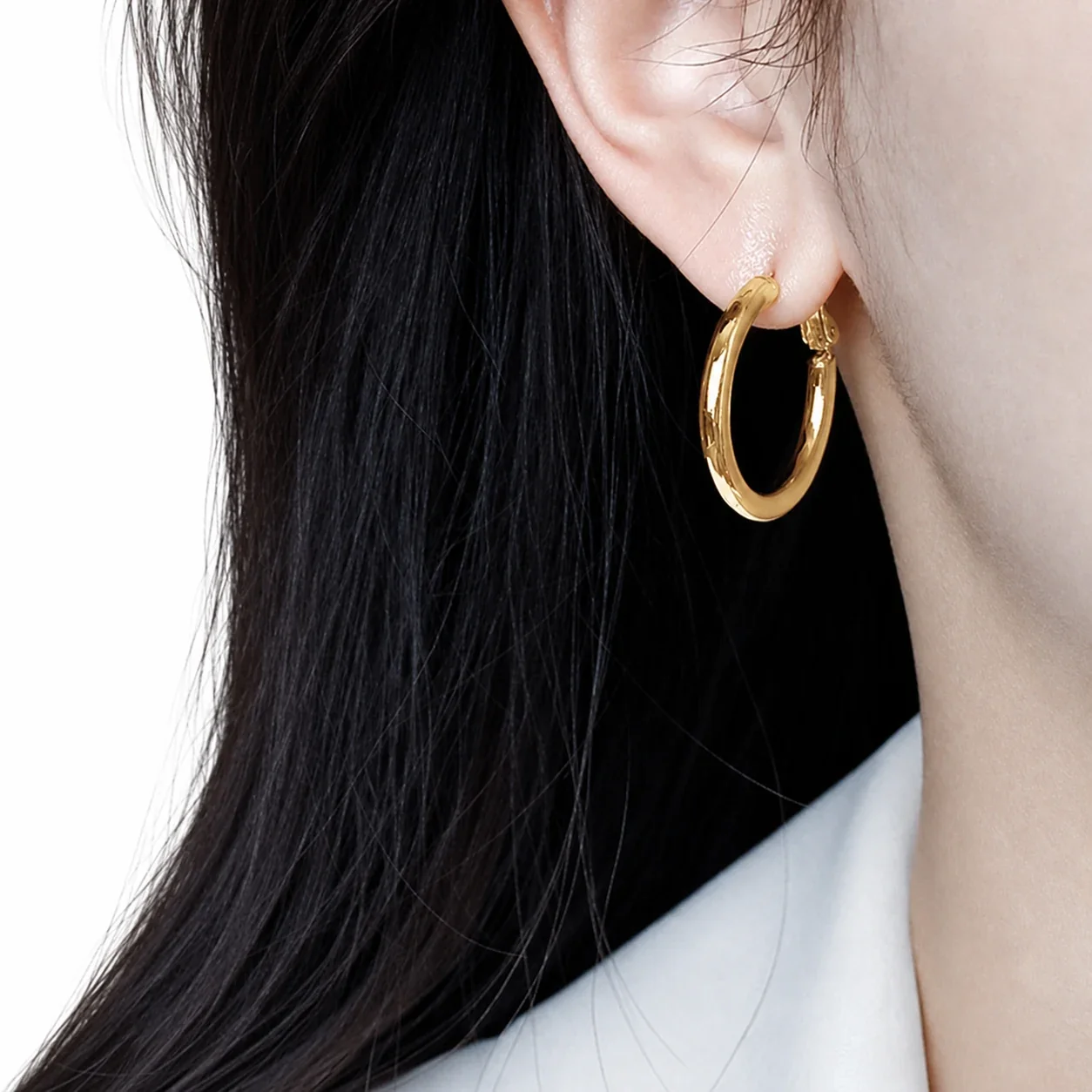 Polished Stainless Steel Chunky Tube Leverback Hoop Earrings