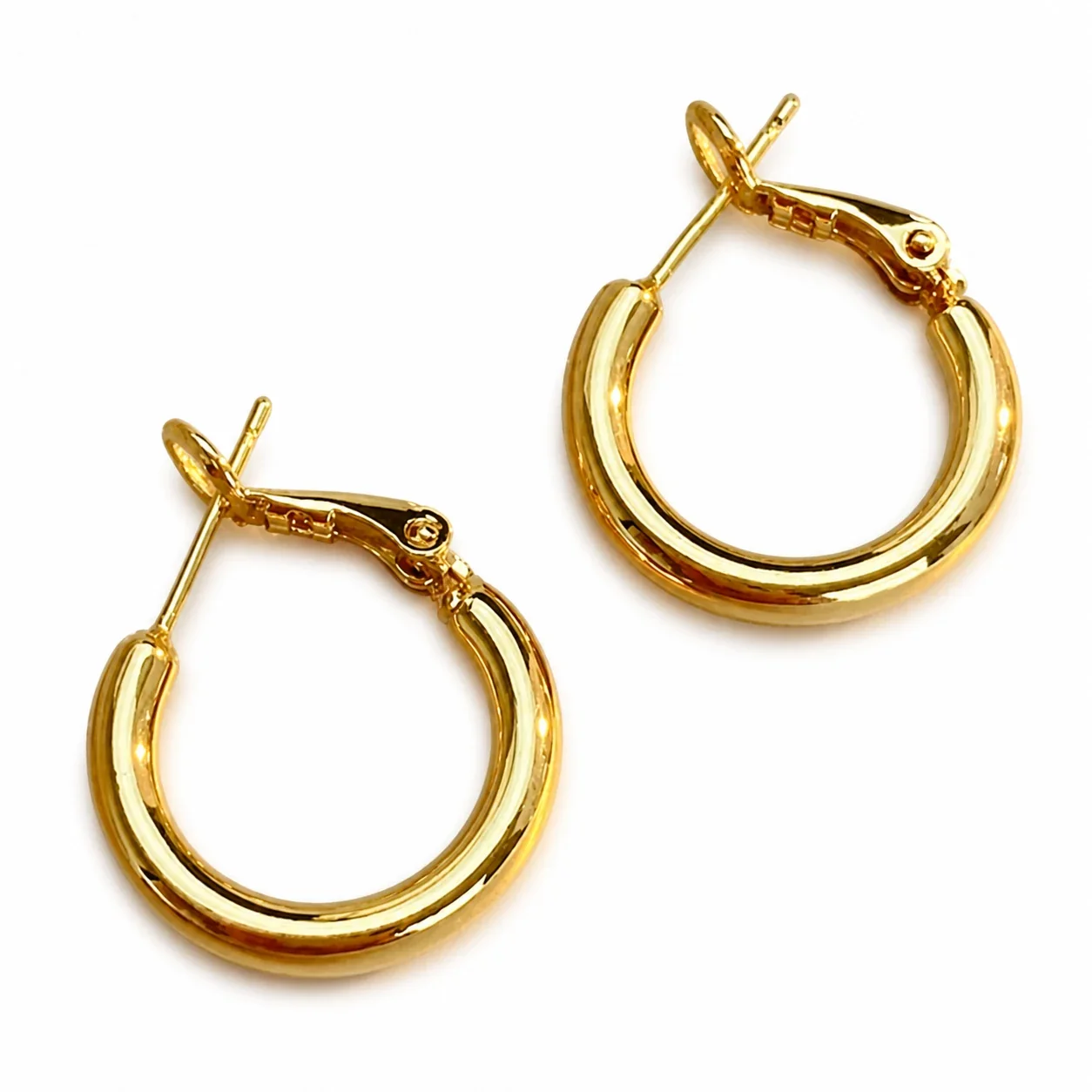 Polished Stainless Steel Chunky Tube Leverback Hoop Earrings - Silver
