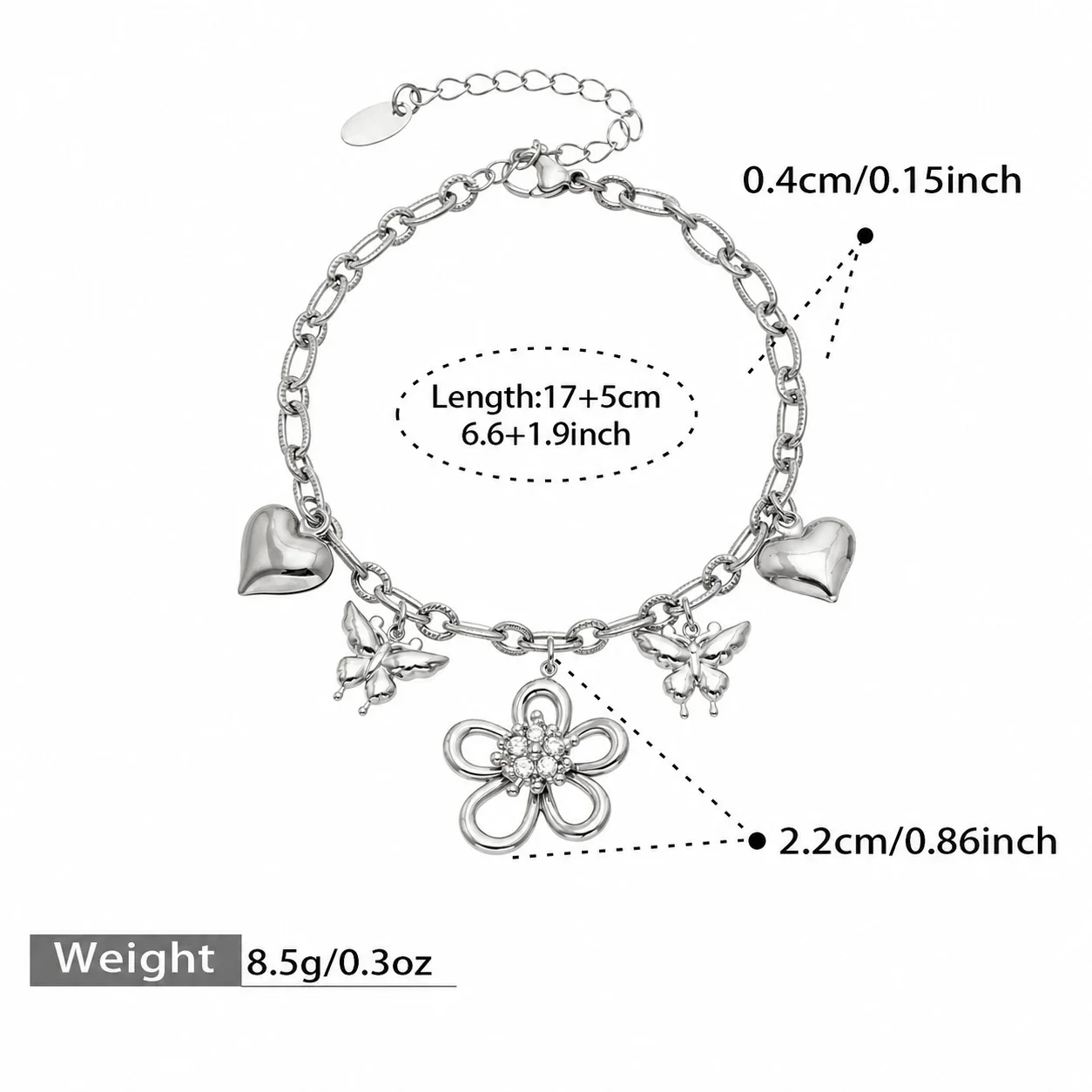 Charm Flower 316 Stainless Steel Paperclip Jewelry Set - Gold 17+5 cm