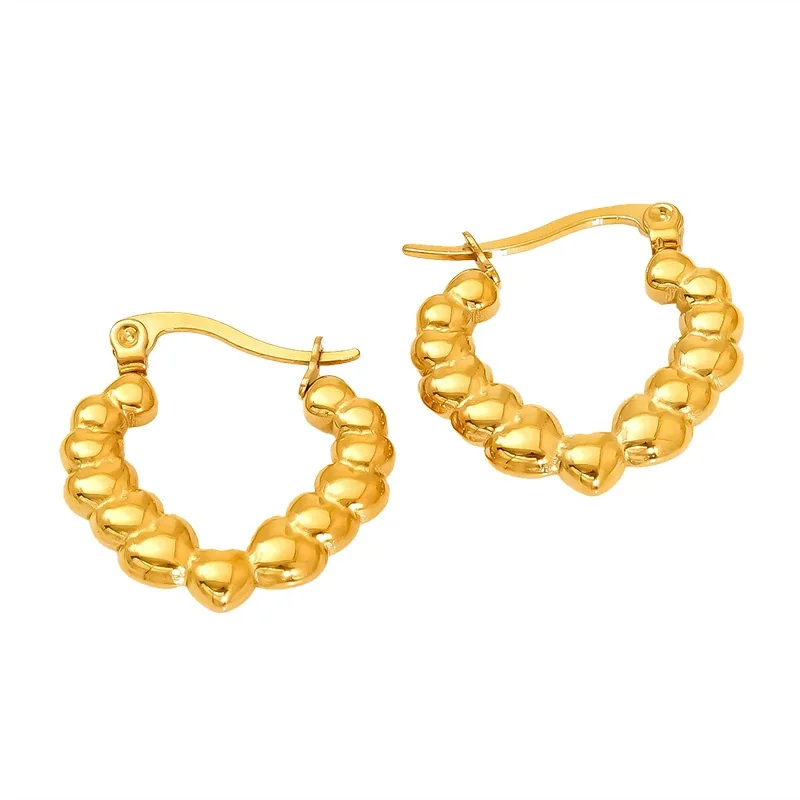 Sculptural Gold-Plated Ribbed Cuff & Heart Hoop Earrings