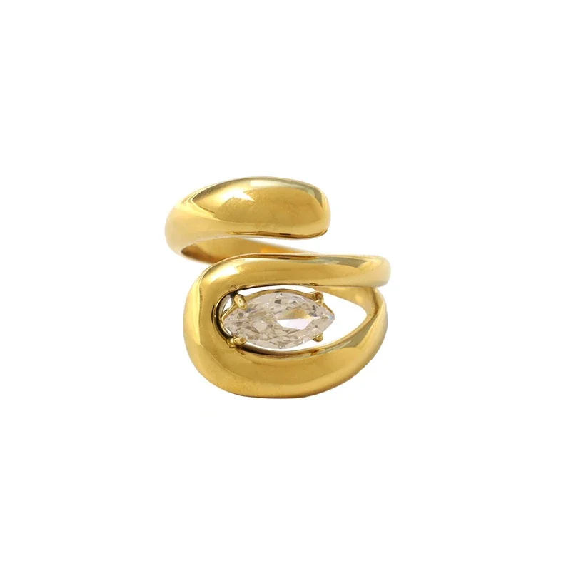 Open Ring with Marquise Prong-Set CZ Gold-Plated Steel