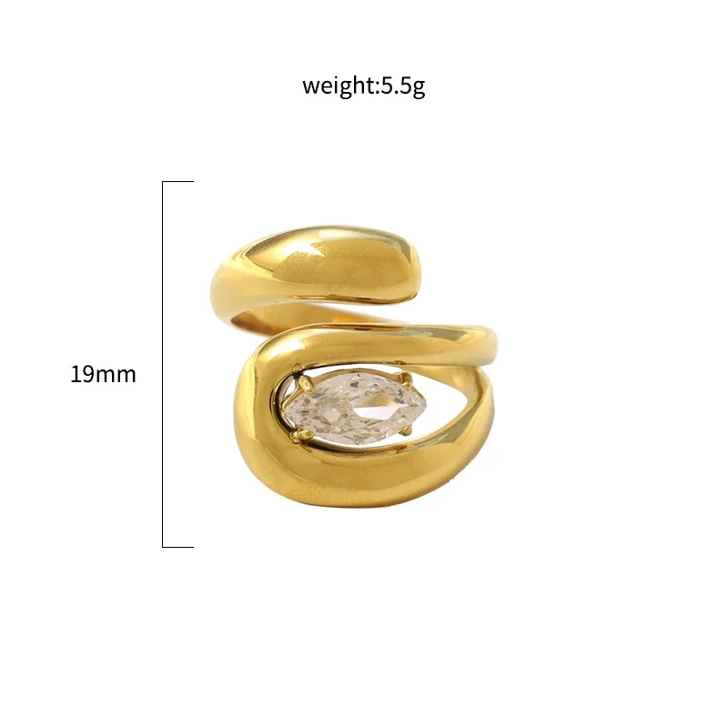 Open Ring with Marquise Prong-Set CZ Gold-Plated Steel - Gold