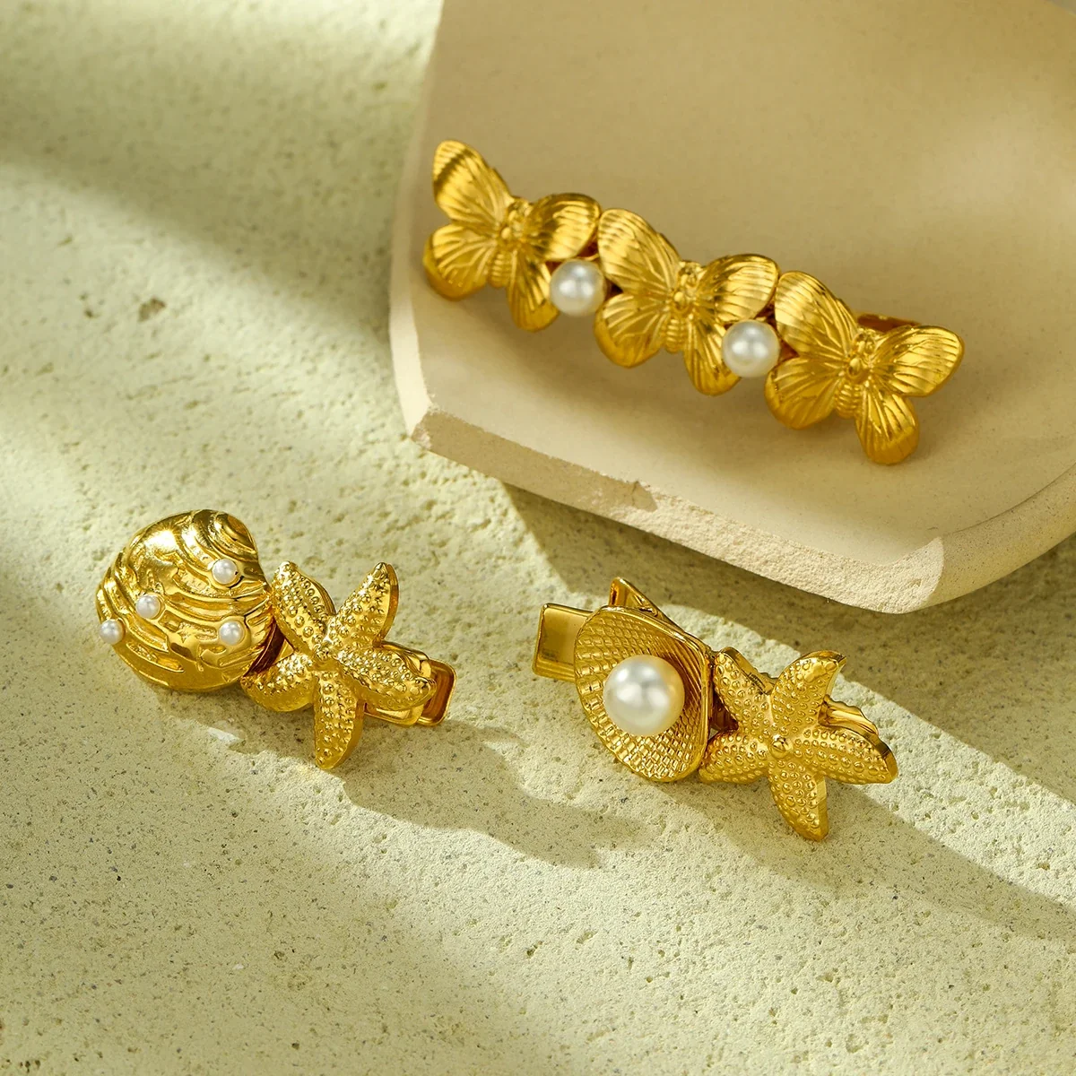 Foto del producto: Hair Clips with Butterfly, Shell and Pearl 18K Gold-Plated Steel