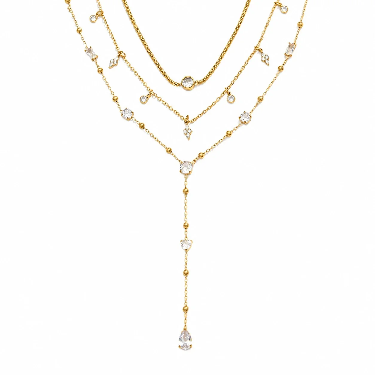 Teardrop CZ 18K Gold PVD 316L Stainless Steel Layered Jewelry Set