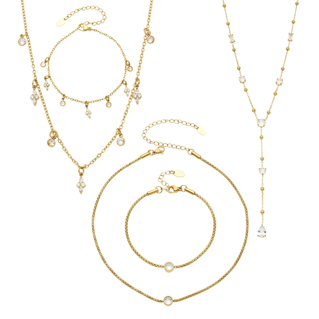Teardrop CZ 18K Gold-Plated 316L Layered Jewelry Set