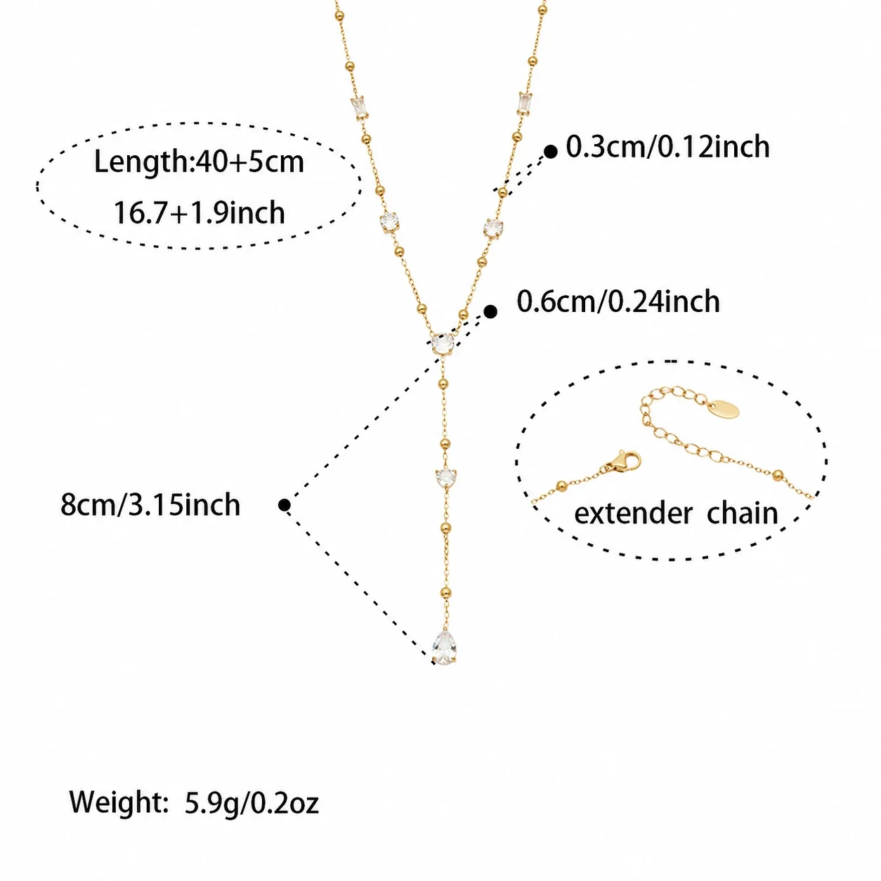 Teardrop CZ 18K Gold-Plated 316L Layered Jewelry Set - Gold Teardrop CZ 40+5 cm