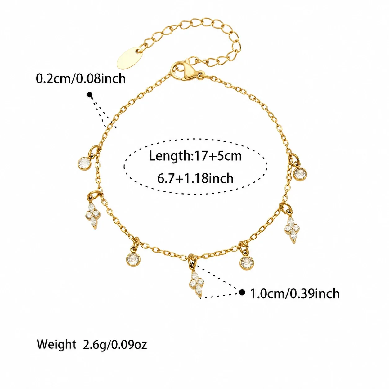 Teardrop CZ 18K Gold-Plated 316L Layered Jewelry Set - Gold Multi CZ 17+5 cm