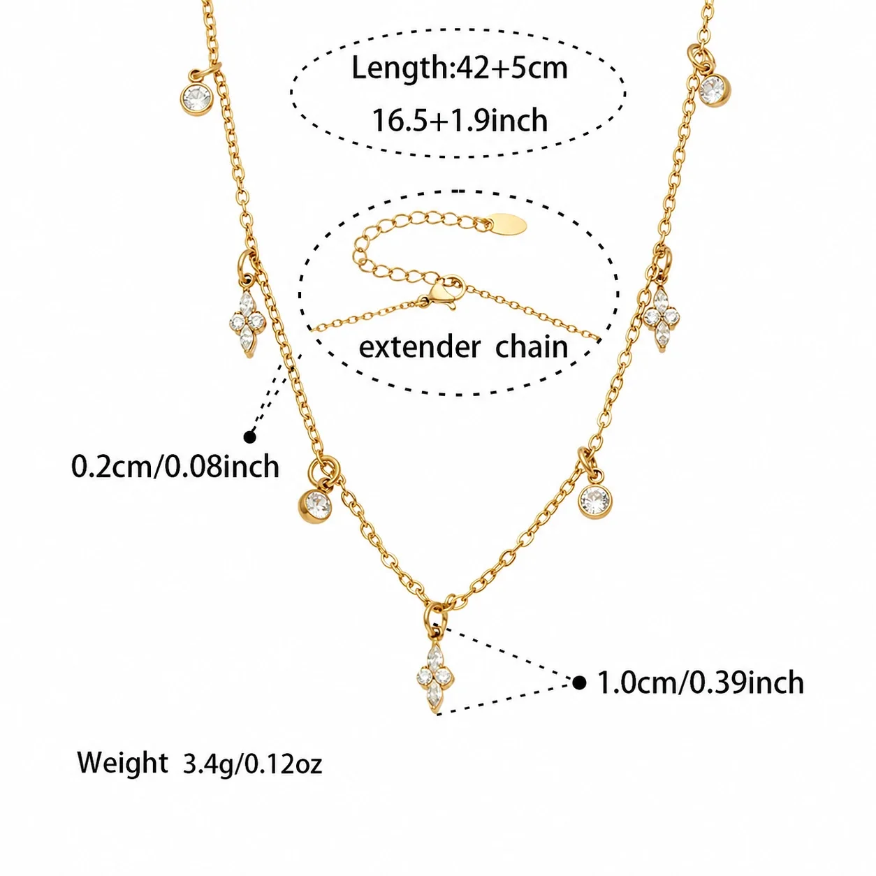 Teardrop CZ 18K Gold-Plated 316L Layered Jewelry Set - Gold Multi CZ 42+5 cm