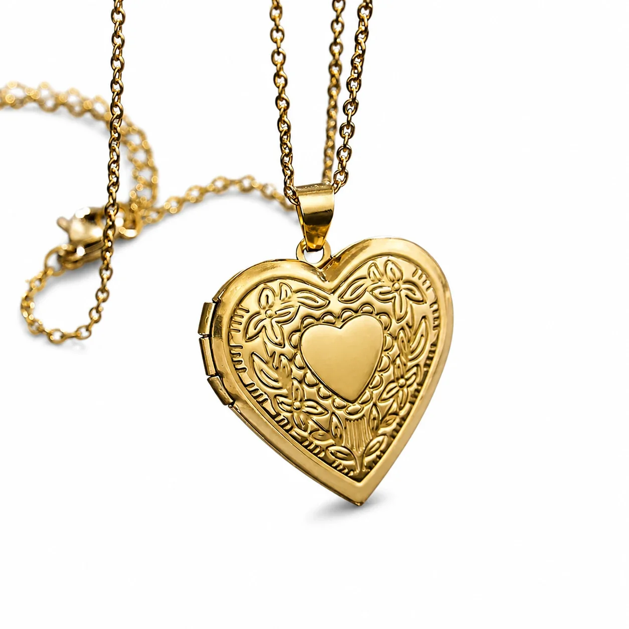 Romantic Gold-Plated Floral Heart Locket 316 Pendant Necklace