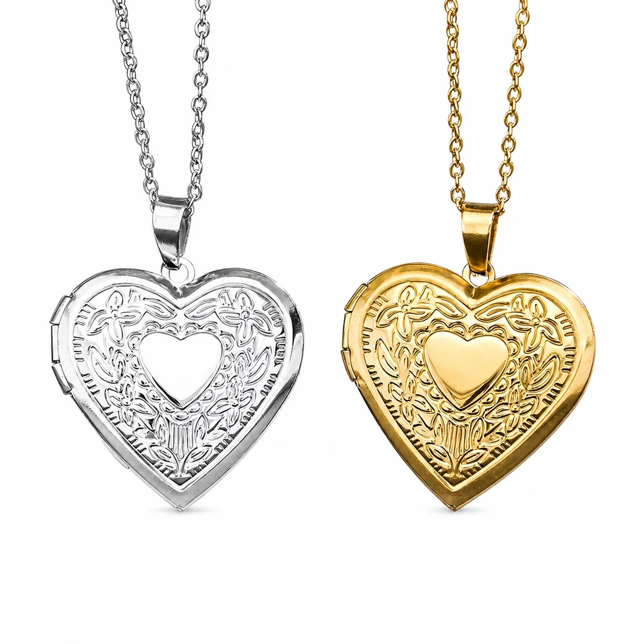 Romantic Gold-Plated Floral Heart Locket 316 Pendant Necklace