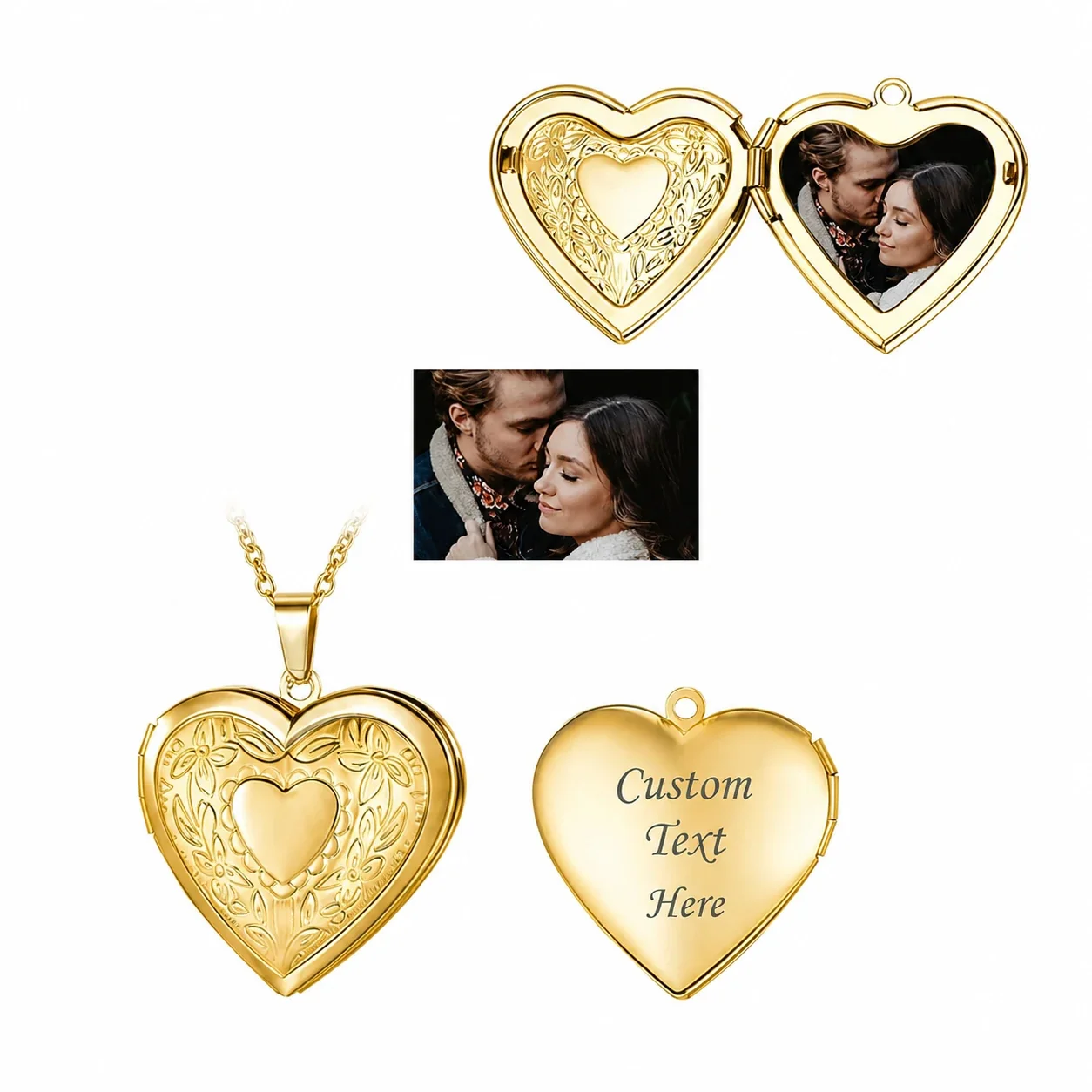 Romantic Gold-Plated Floral Heart Locket 316 Pendant Necklace