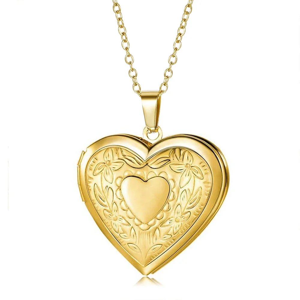 Romantic Gold-Plated Floral Heart Locket 316 Pendant Necklace - Gold Locket With