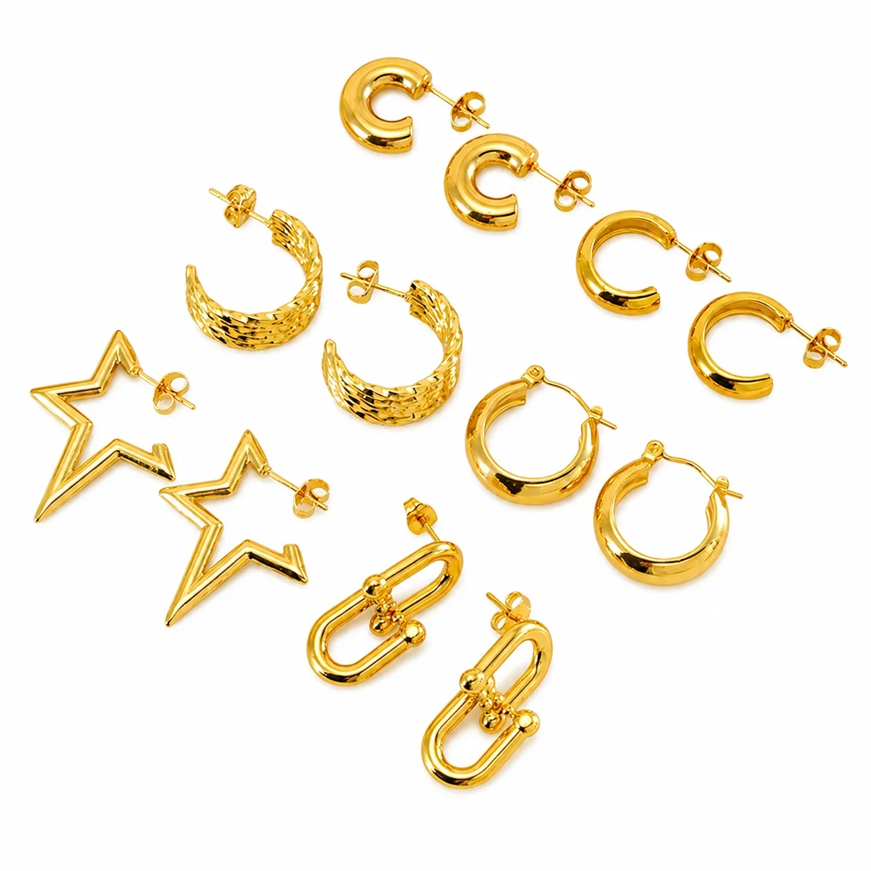 Gleaming 18K Gold-Plated Star Hoop Paperclip Earrings