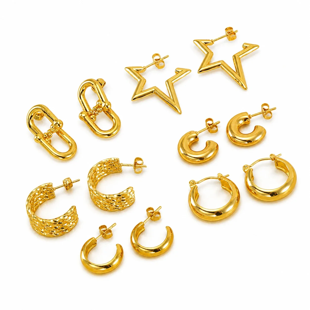 Gleaming 18K Gold-Plated Star Hoop Paperclip Earrings