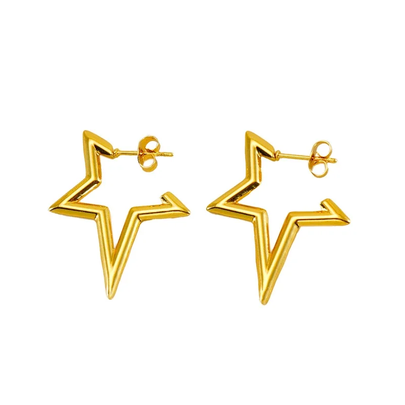 Gleaming 18K Gold-Plated Star Hoop Paperclip Earrings