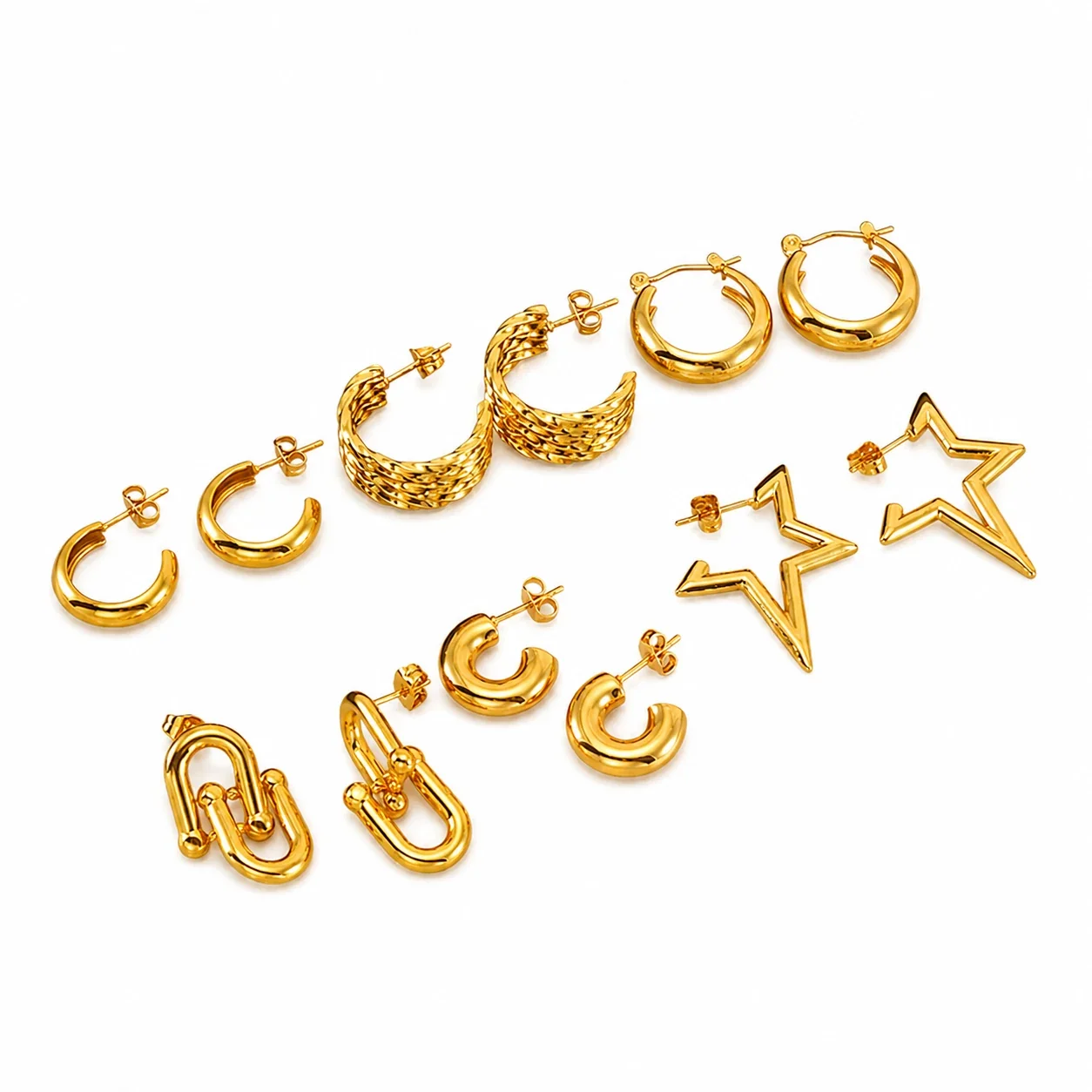 Gleaming 18K Gold-Plated Star Hoop Paperclip Earrings