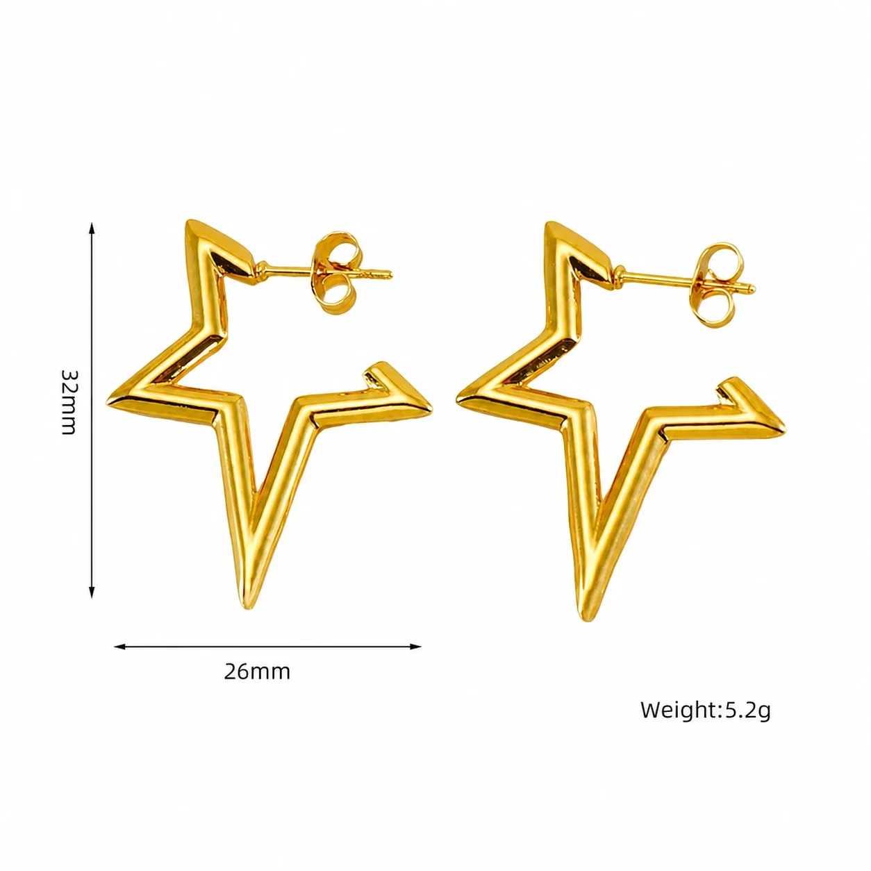 Gleaming 18K Gold-Plated Star Hoop Paperclip Earrings - Gold Textured Hoop