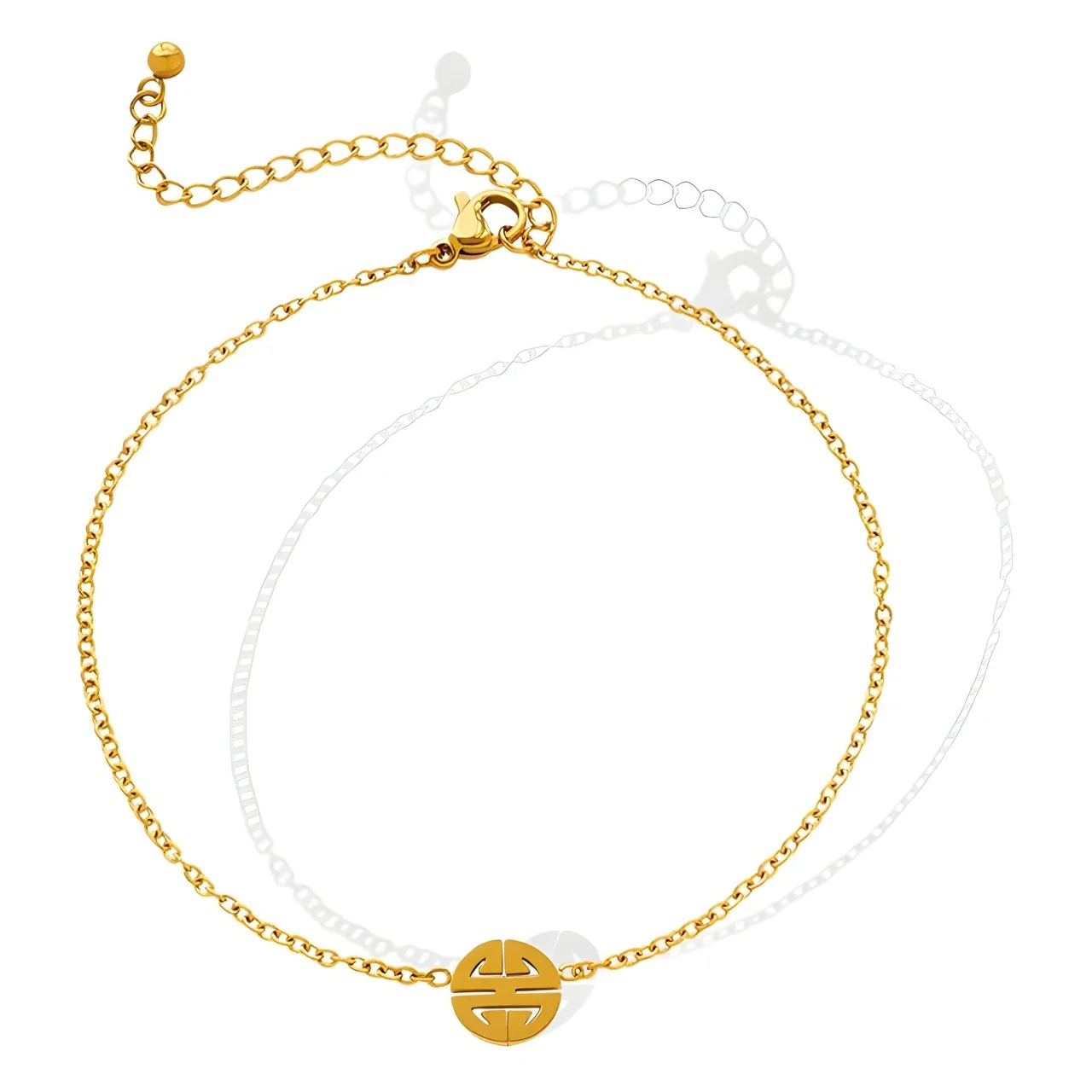 Anklet with Round Longevity Symbol and Fine Gold-Tone Chain