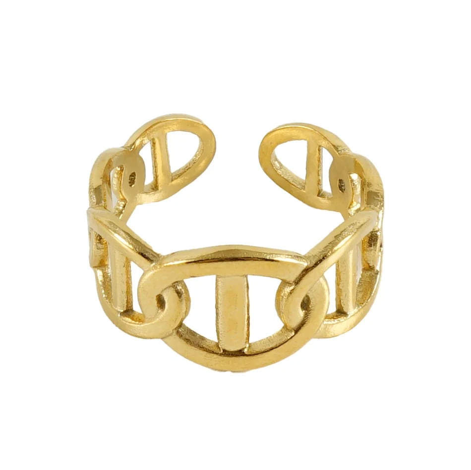 Sculptural 18K Gold-Plated Open-Link Cutout Ring