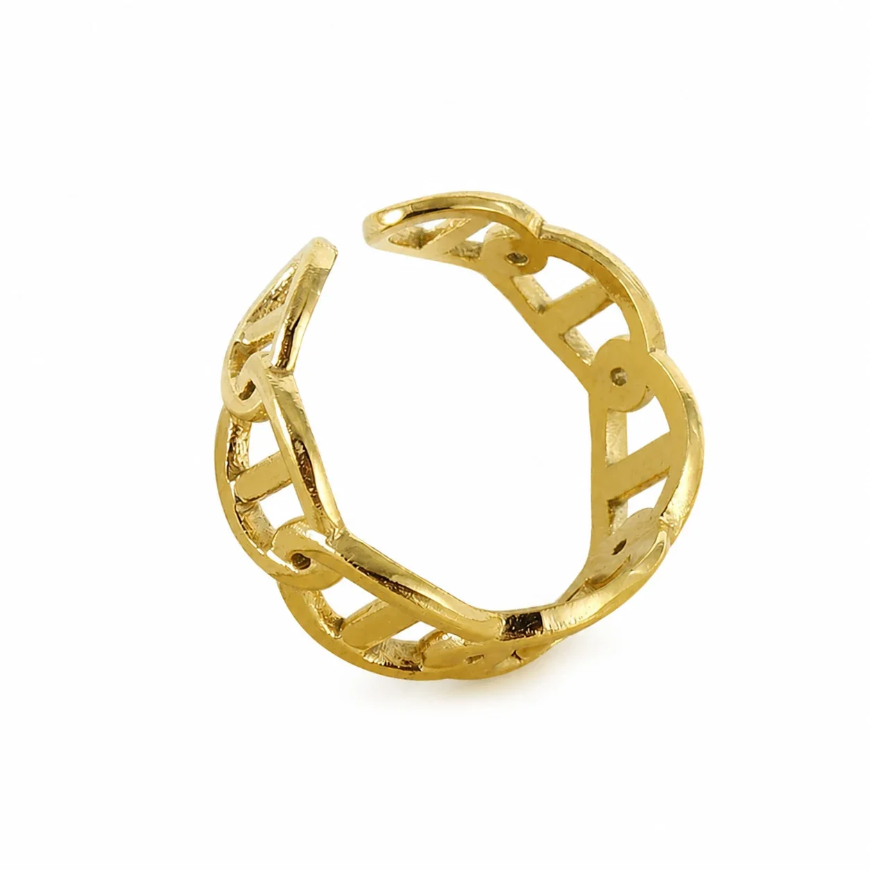 Sculptural 18K Gold-Plated Open-Link Cutout Ring