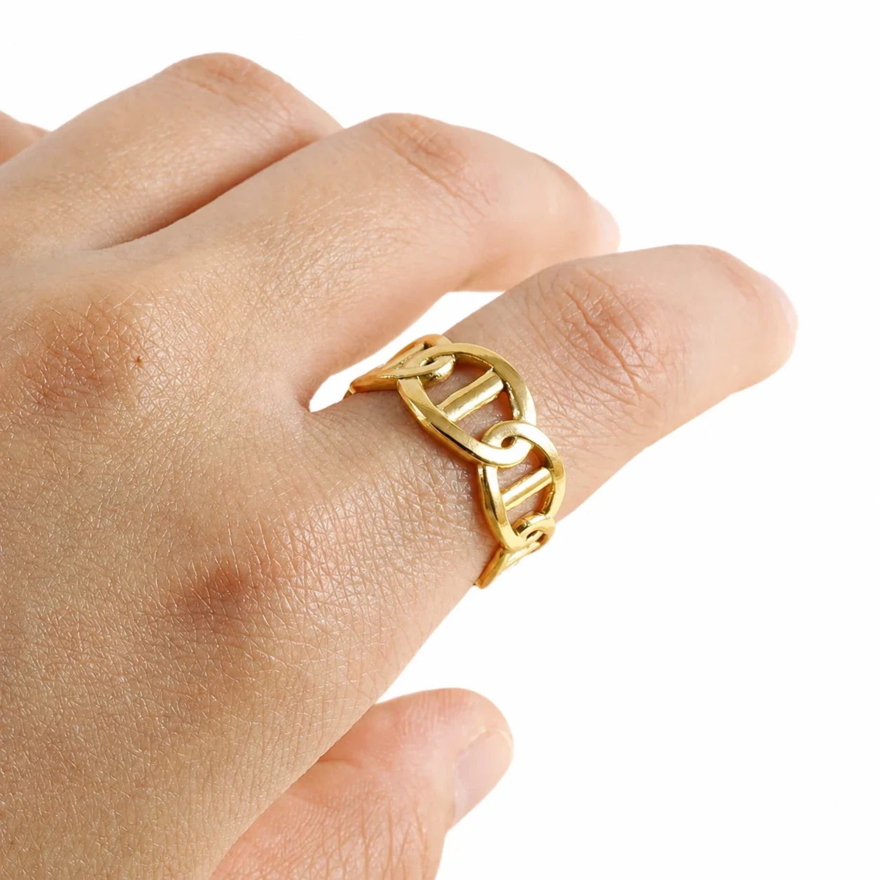 Sculptural 18K Gold-Plated Open-Link Cutout Ring