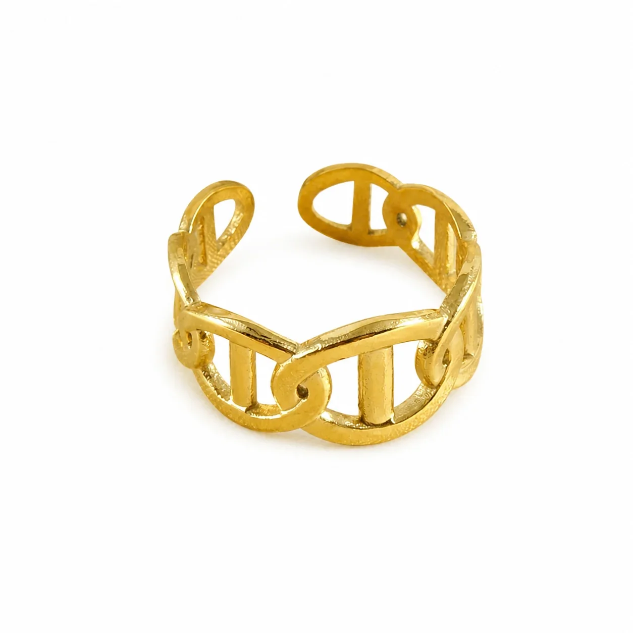 Sculptural 18K Gold-Plated Open-Link Cutout Ring
