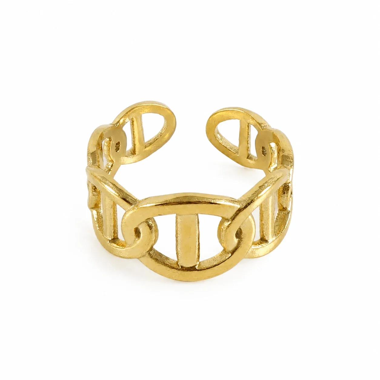 Sculptural 18K Gold-Plated Open-Link Cutout Ring - Gold