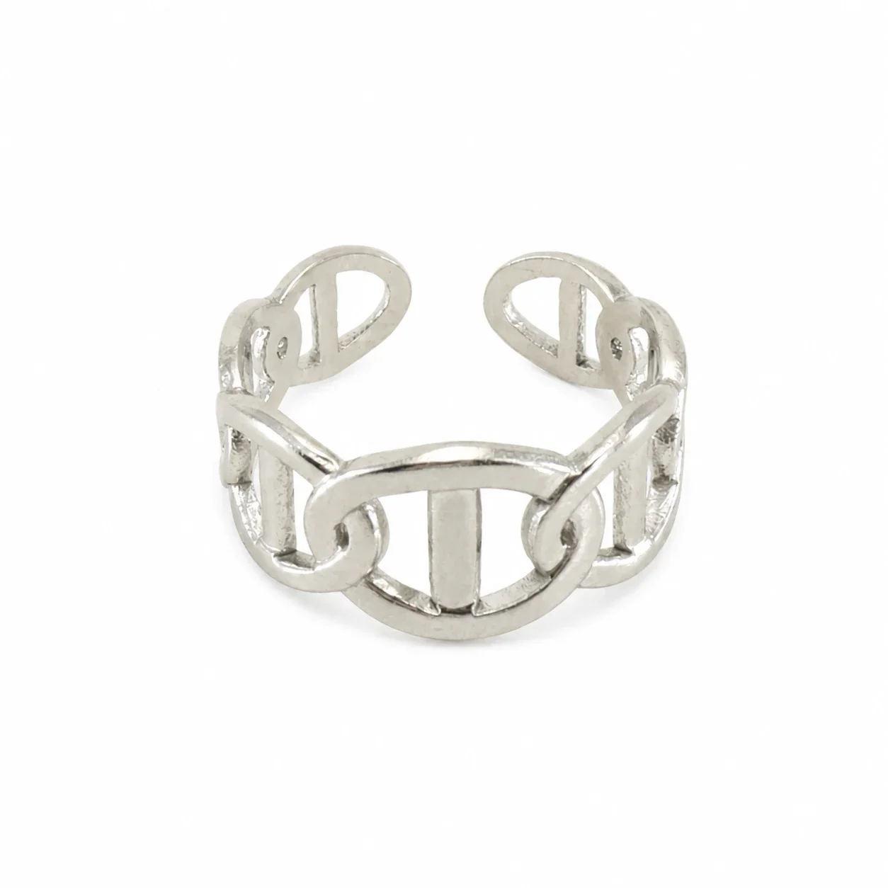 Sculptural 18K Gold-Plated Open-Link Cutout Ring - Silver