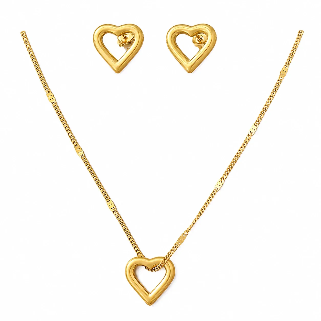 Jewelry Set Hollow Heart Studs 18K Gold PVD 316 Stainless Steel