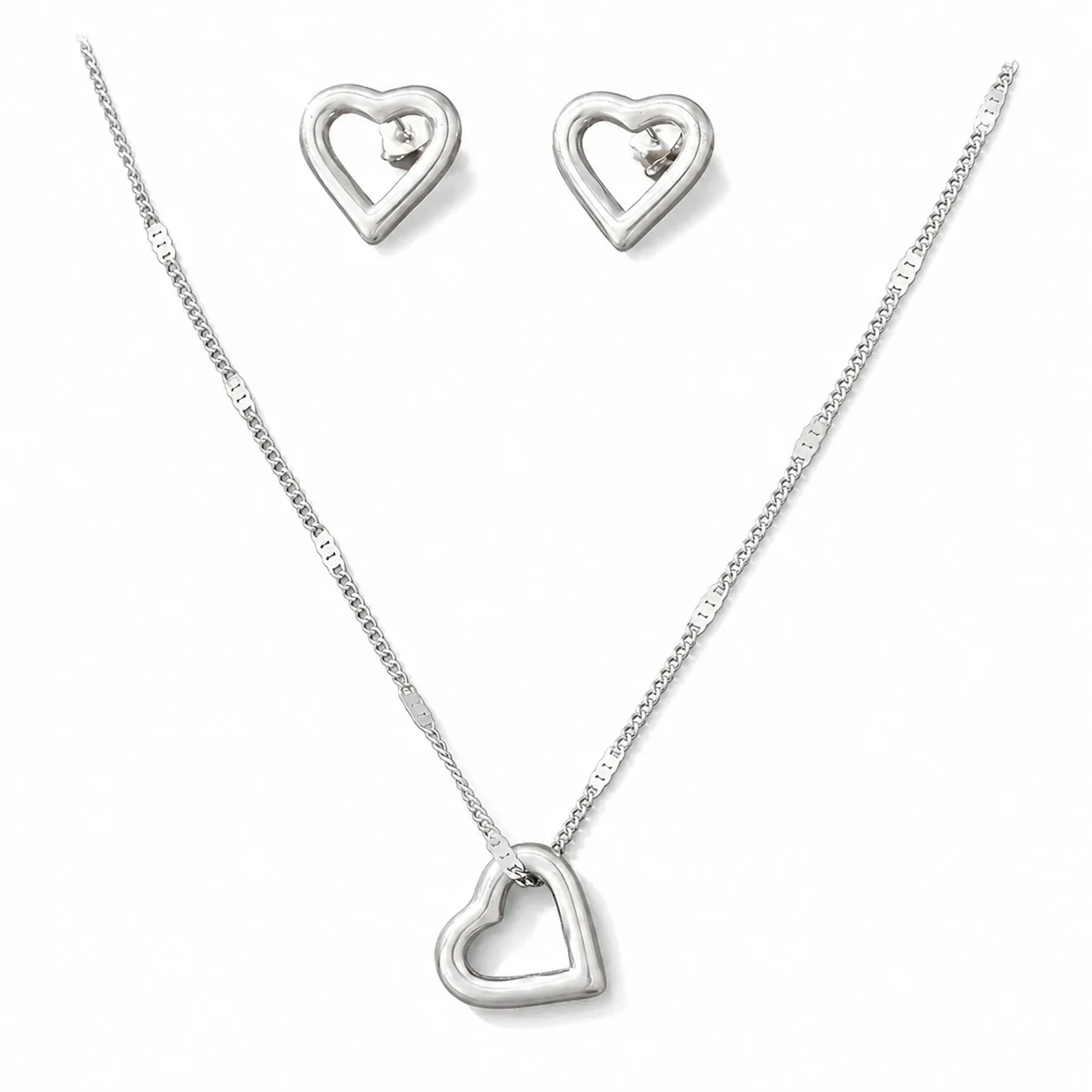 Produktfoto: Schmuckset mit hohlen Herz-Ohrsteckern 18K Gold PVD 316 Edelstahl