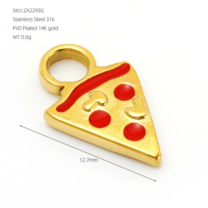 Pizza Slice 18K Gold-Plated 316 Steel Enamel Pendant - Gold / Red