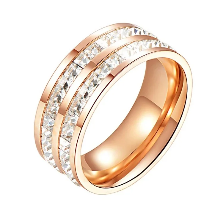 Ring Double Channel Square Crystals 18K Gold-Plated Stainless Steel