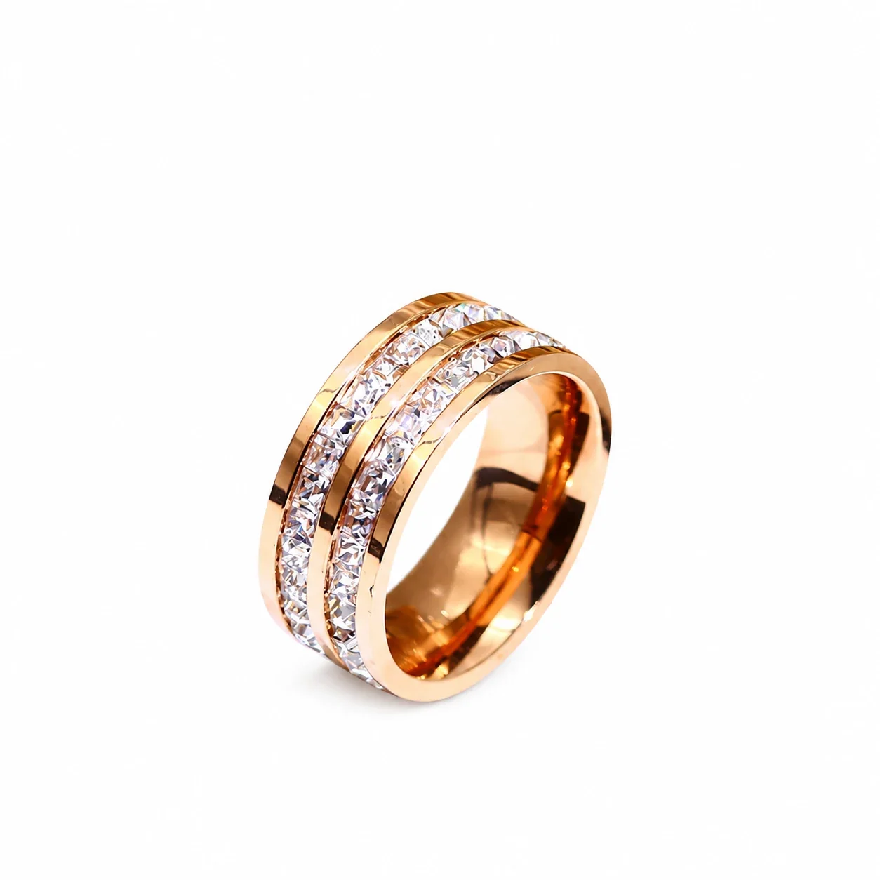 Ring Double Channel Square Crystals 18K Gold-Plated Stainless Steel