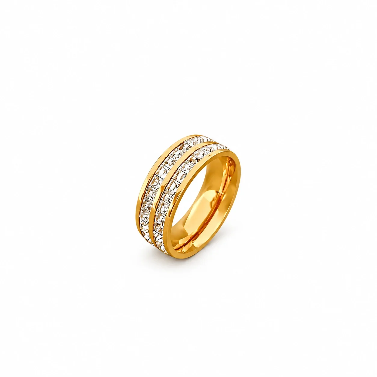 Ring Double Channel Square Crystals 18K Gold-Plated Stainless Steel - Gold