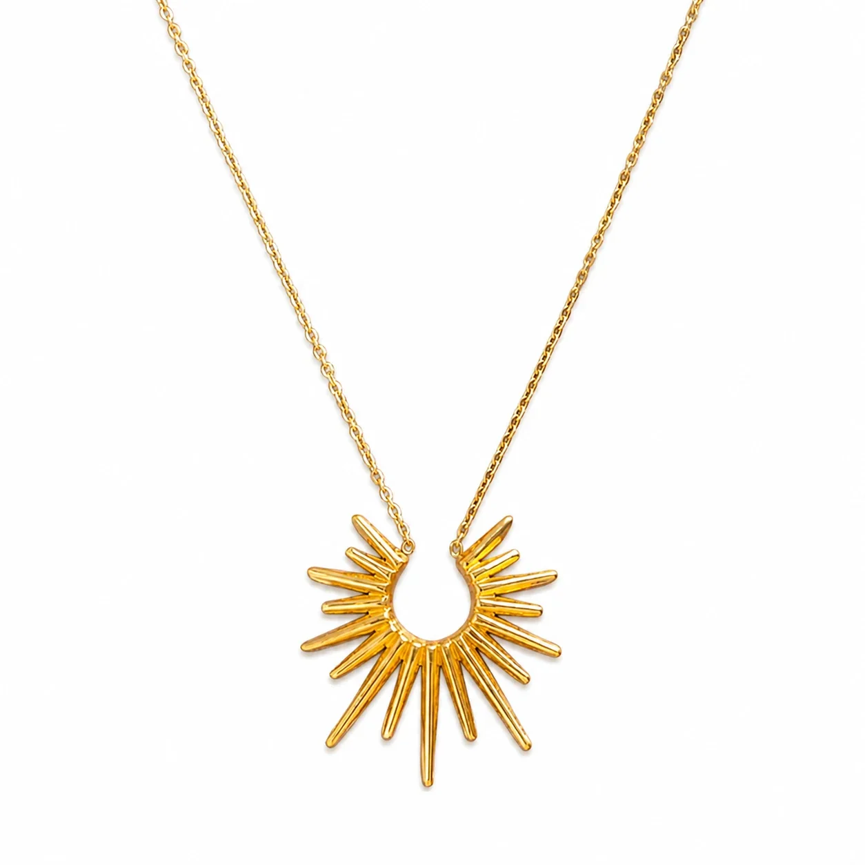 Radiant Gold PVD Spiked Sunburst Pendant Necklace