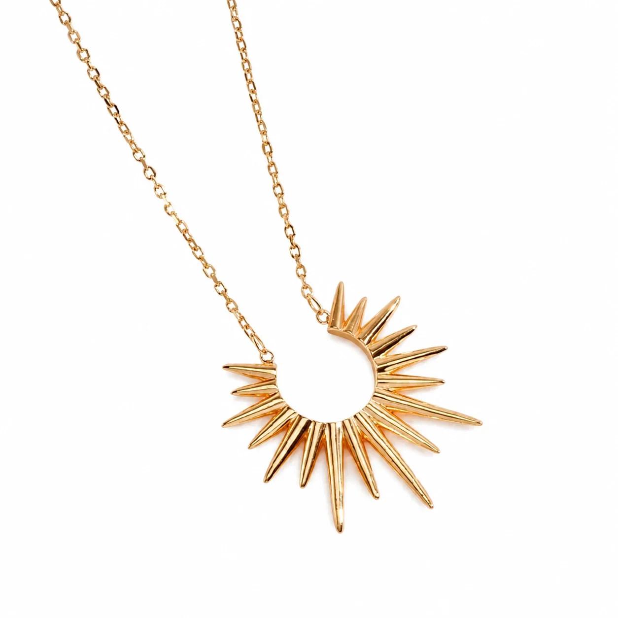 Radiant Gold PVD Spiked Sunburst Pendant Necklace